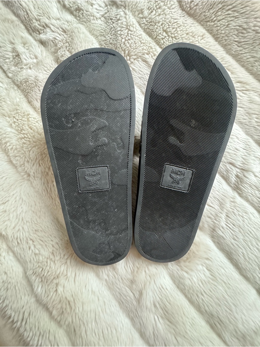 MCM Black Monogram Print Rubber Slide Sandals - Picture 2 of 4
